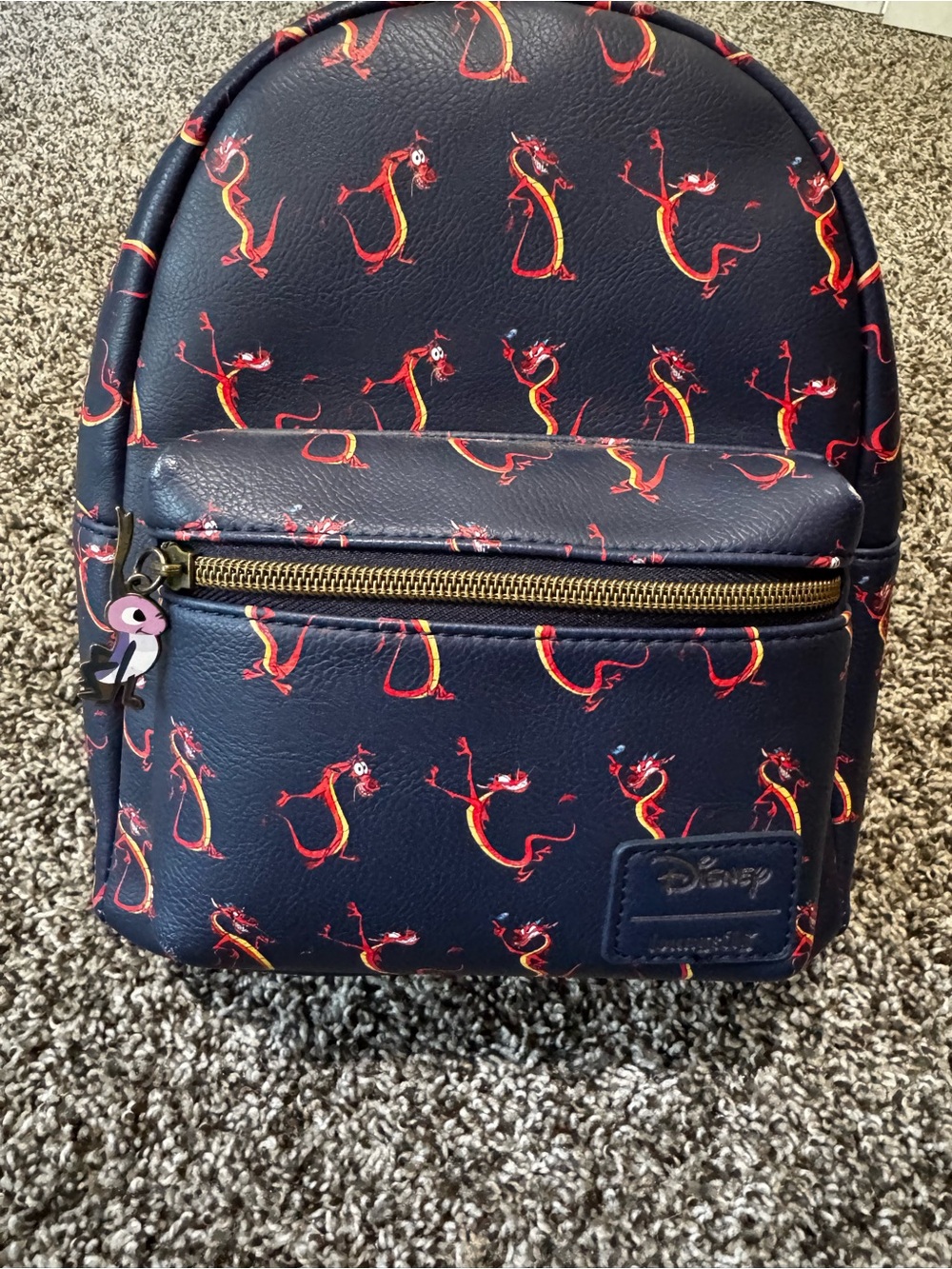 Disney Loungefly Navy Mini Backpack with Mushu Print with Crickee charm